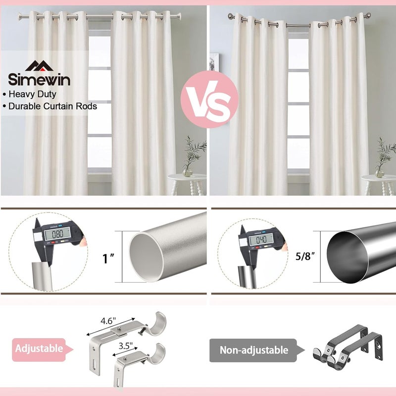 SIMEWIN Heavy Duty Curtain Rods for Windows 28 to 48 Inches, 1 Inch Silver Adjustable Curtain Rods with Diamond Finials (Silver,28-48) - Image 4